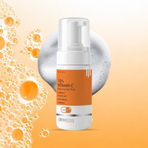 DERMACELLS 10% Vitamin C Foaming Face Wash 100ml | Built-In Brush Face Cleanser for Brightening, Deep Cleansing & Glowing Skin