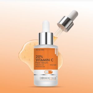 DERMACELLS 20% Vitamin C Face Serum 30ml | Vitamin C, 5% Niacinamide & Hyaluronic Acid for Glowing Skin, Dark Spots & Hydration